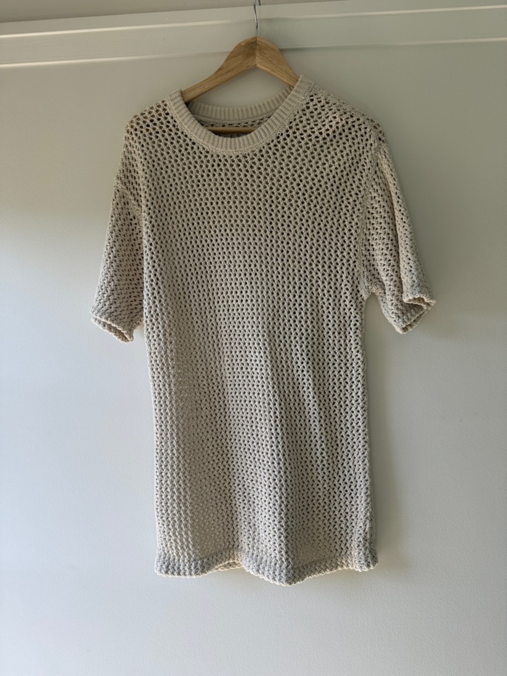 TNA Open Knit Crewneck T shirt in Cream